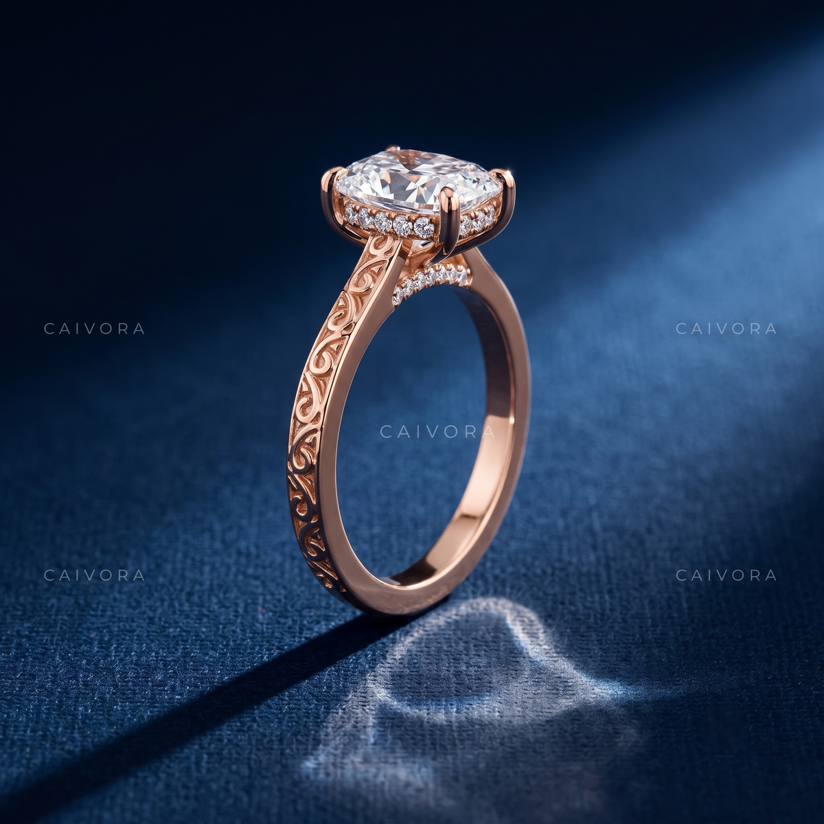 Elongated Cushion Diamond Architectural Engagement Ring