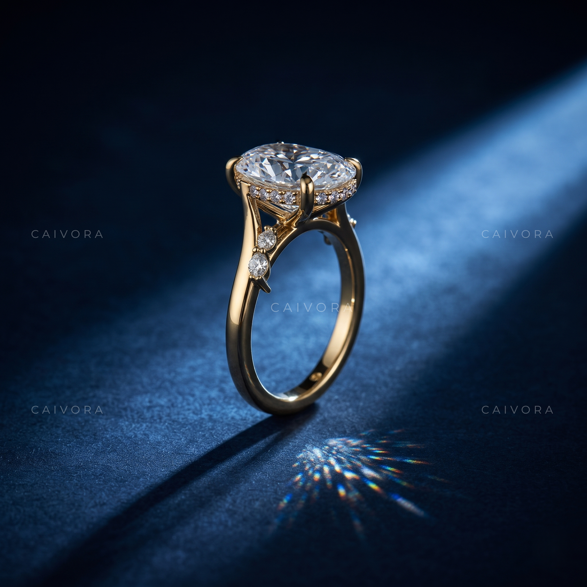 Oval Cut Diamond Twist Hidden Halo Engagement Ring