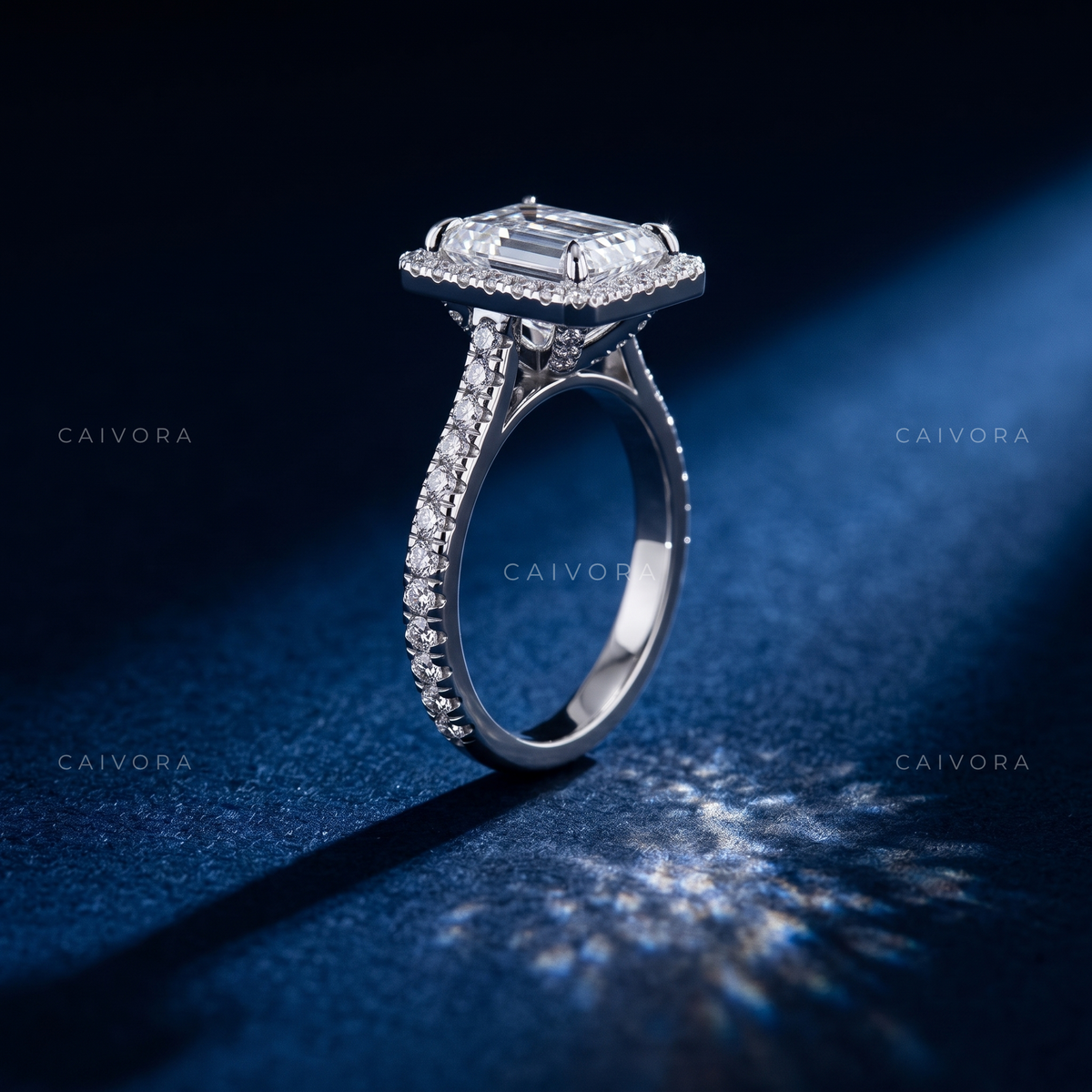 Modern Hexagon Diamond Halo Engagement Ring with Pavé Accents