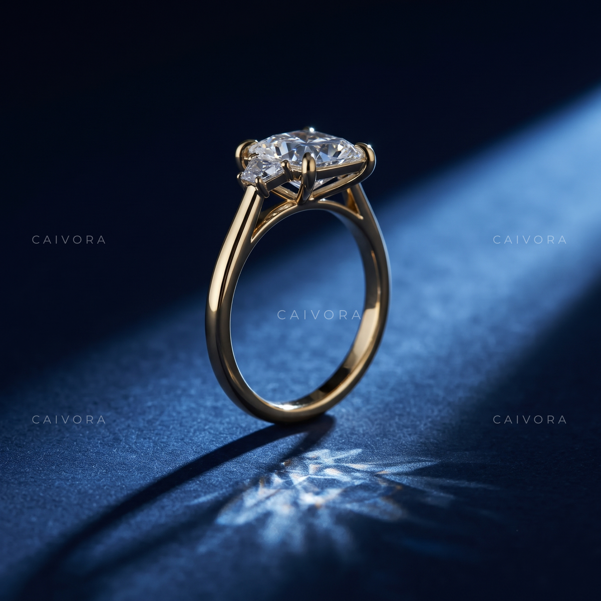 Vintage Three Stone Engagement Ring with Old Mine Diamond & Trapezoid Accents