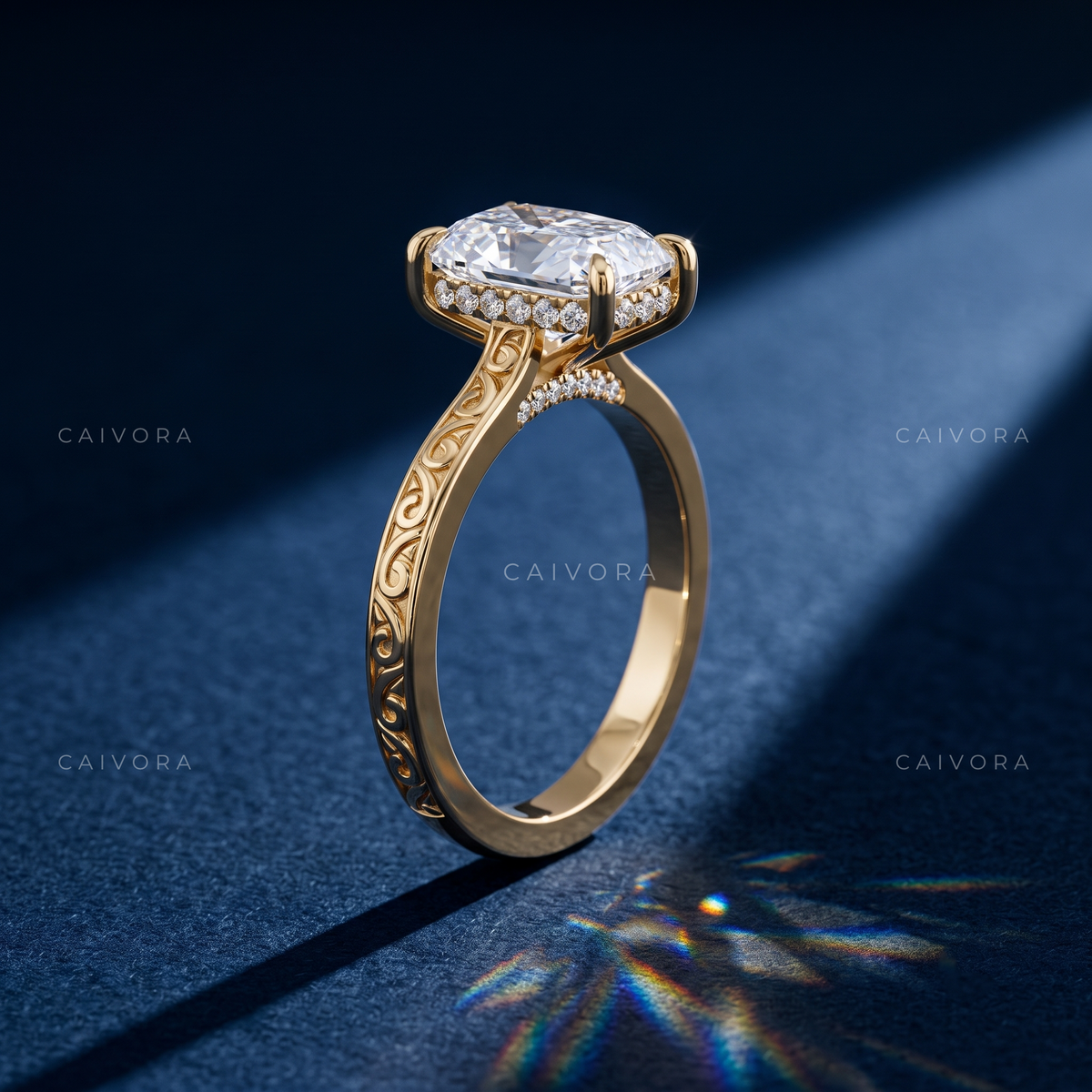 Old Mine Cut Diamond Architectural Engagement Ring