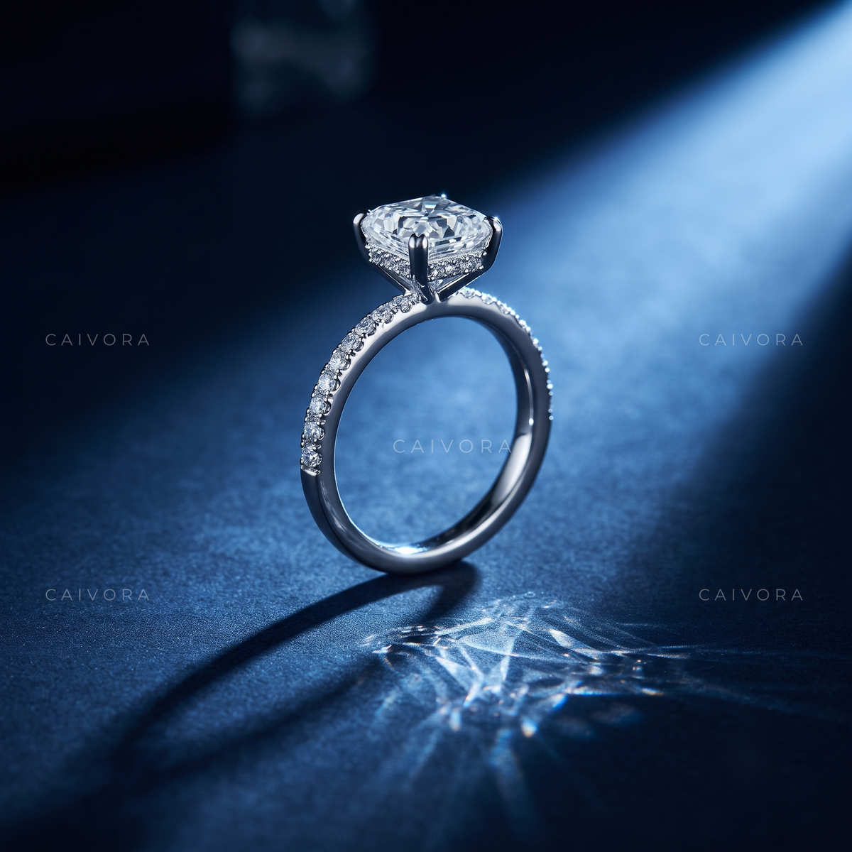 Asscher Cut Vintage Pave Diamond Engagement Ring