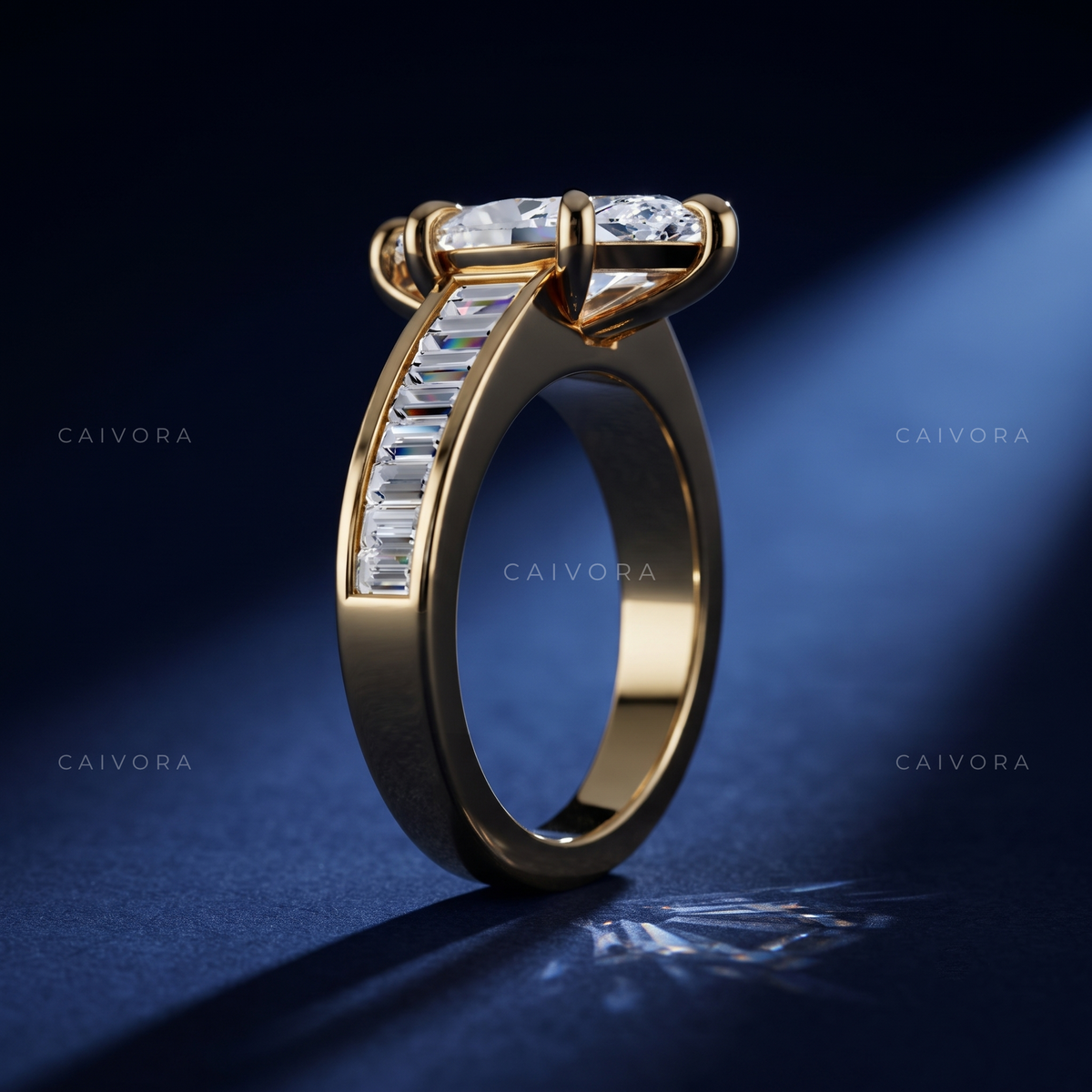 Marquise Diamond Channel Setting Engagement Ring with Baguette Accents