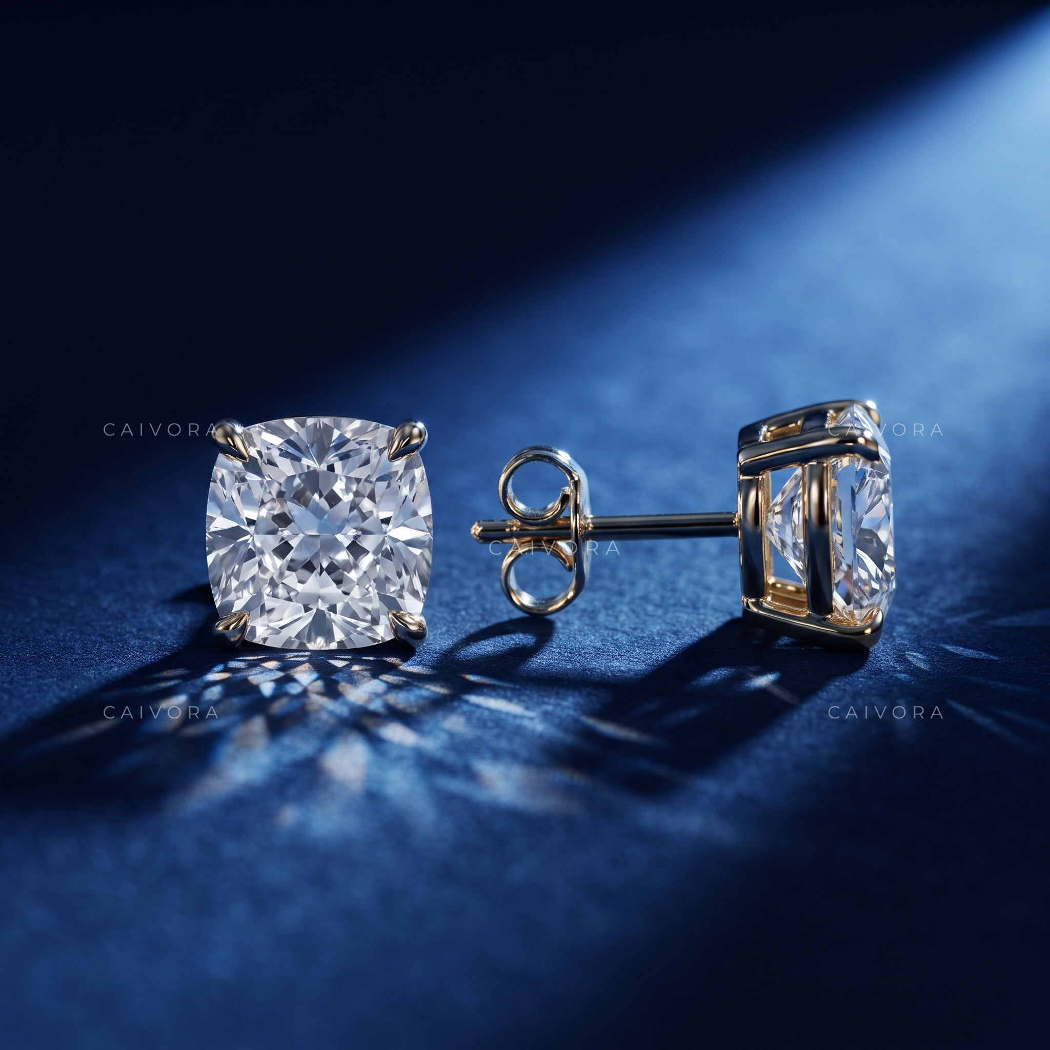 Velvet Square Cushion Brilliant Solitaire Studs