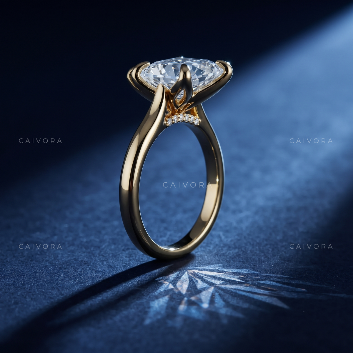 Moval Cut Hidden Halo Pavé Tulip Engagement Ring