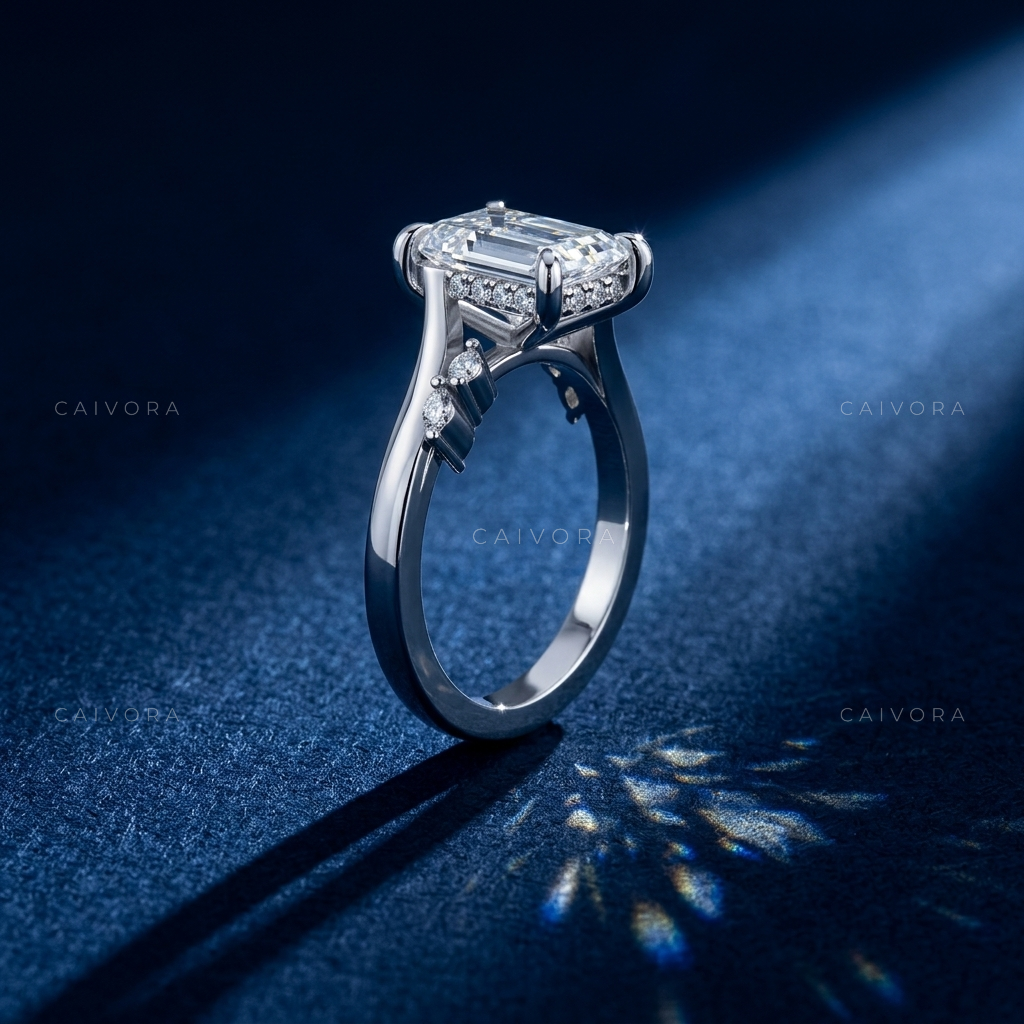 Twisted Band Engagement Ring with a Distinctive Hexagon Cut Diamond