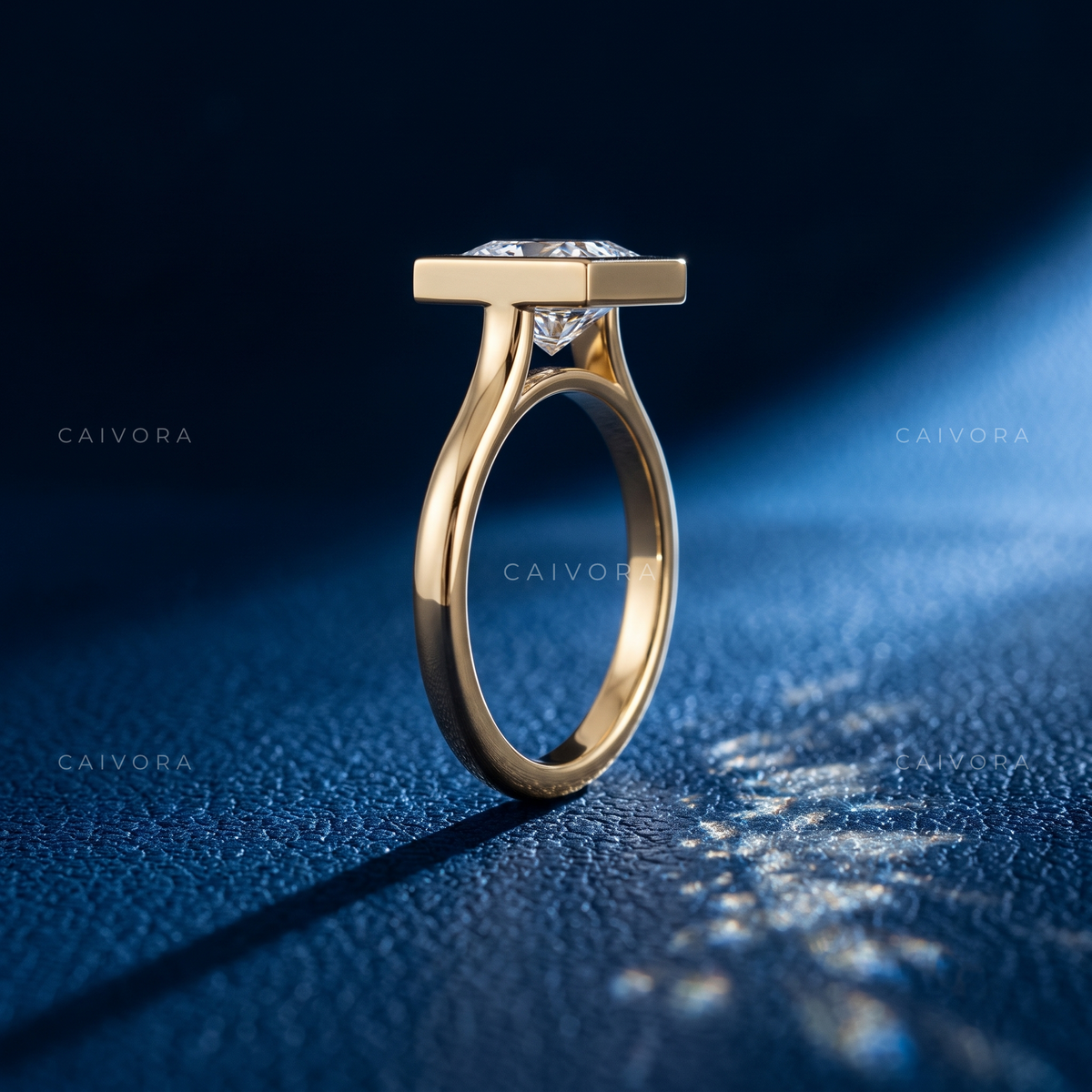Princess Cut Bezel Set Solitaire Engagement Ring