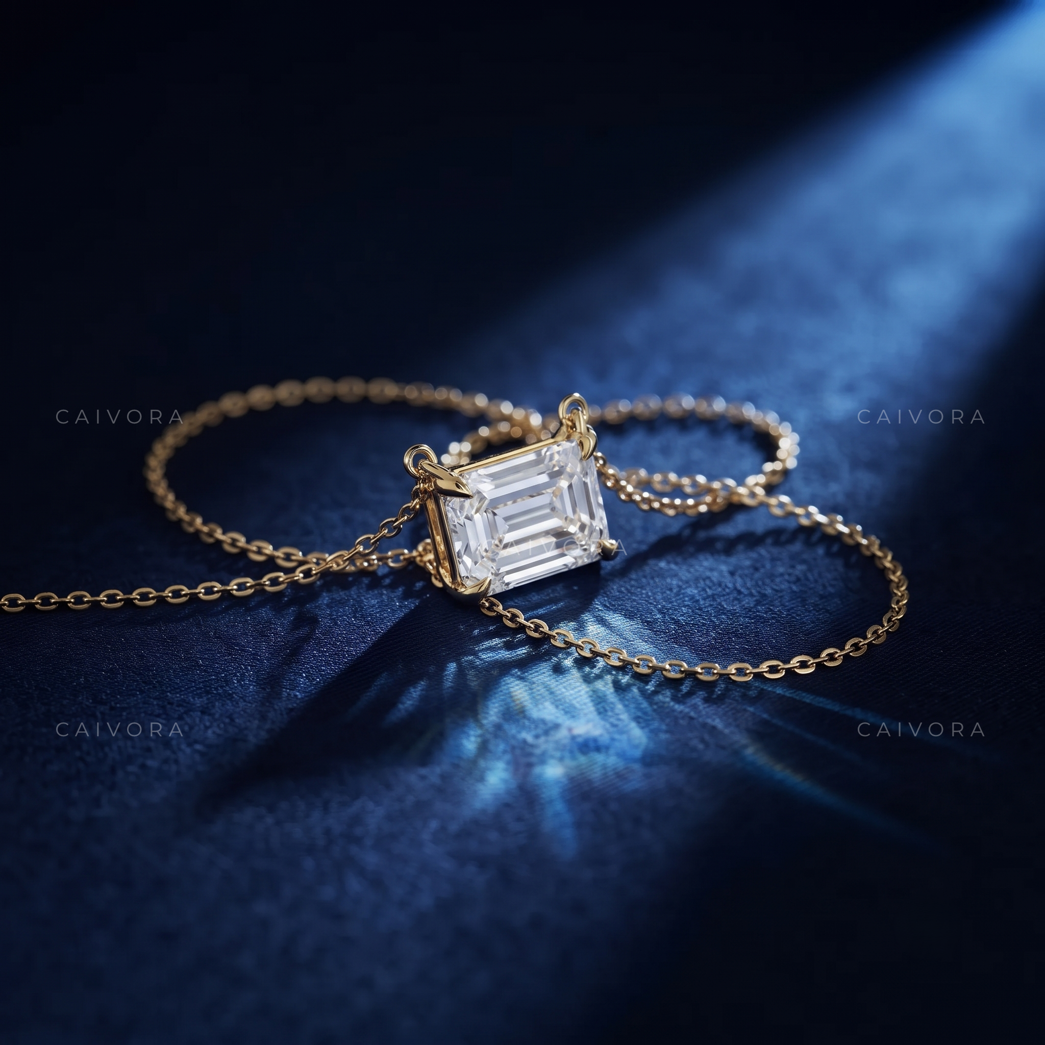 Emerald Cut East-West Lab-Grown Diamond Solitaire Pendant Necklace