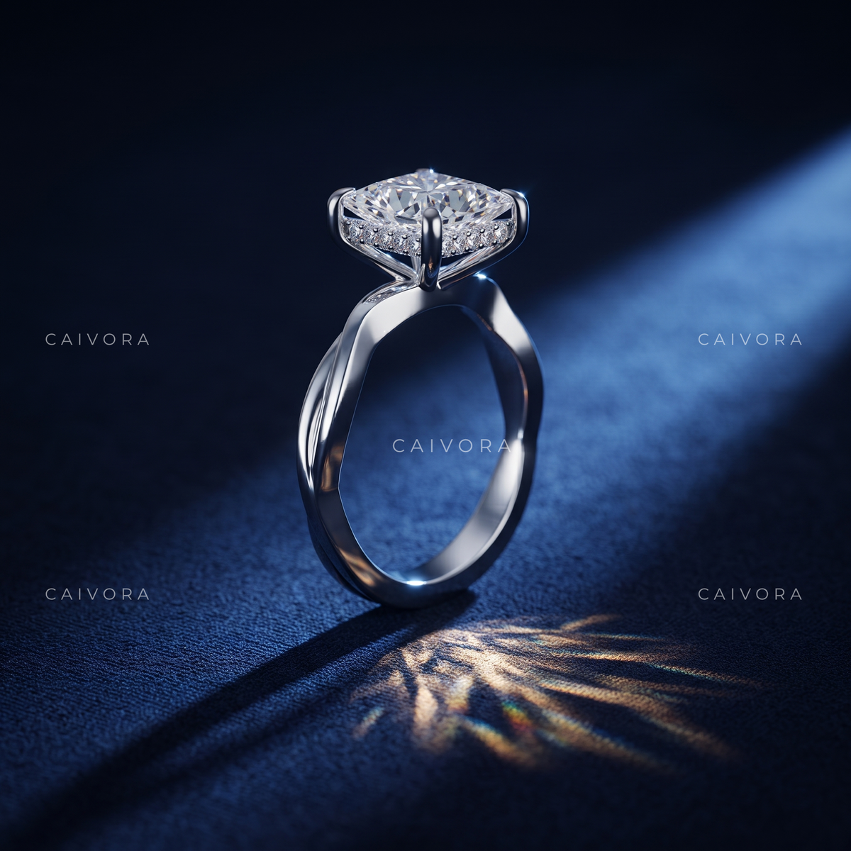 Art Deco Aura Kosina Engagement Ring Showcasing an  Princess Cut Diamond