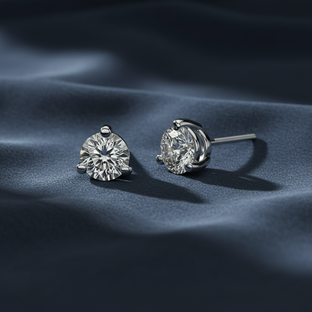 Elegant Trilogy Round Diamond Stud Earrings