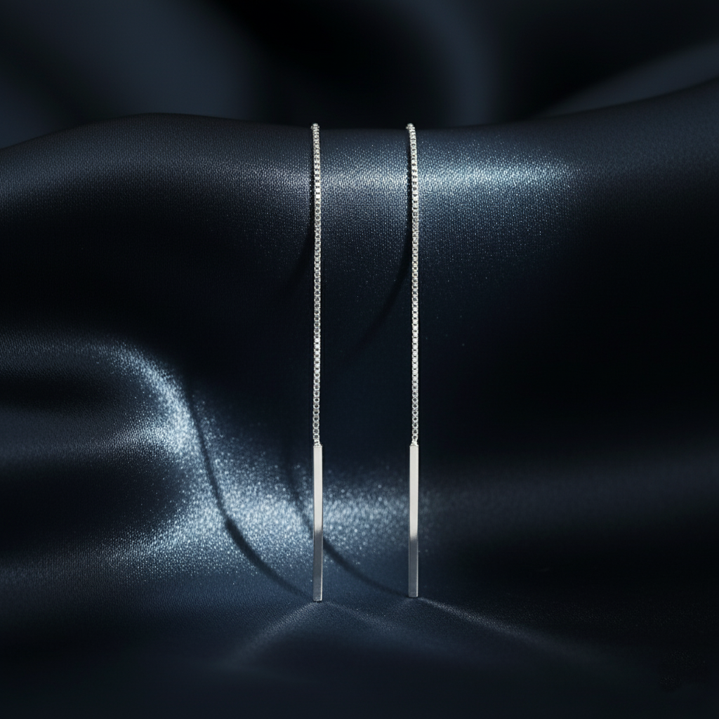 Glamorous Silver Bar Threader Earrings