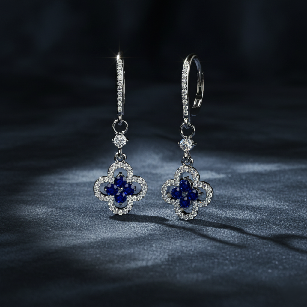 Lucky Clover Diamond and Sapphire Earrings