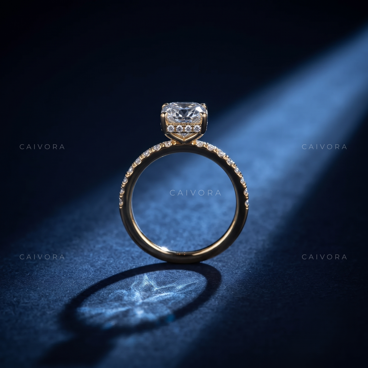 Vintage Cushion Pave Hidden Halo Engagement Ring
