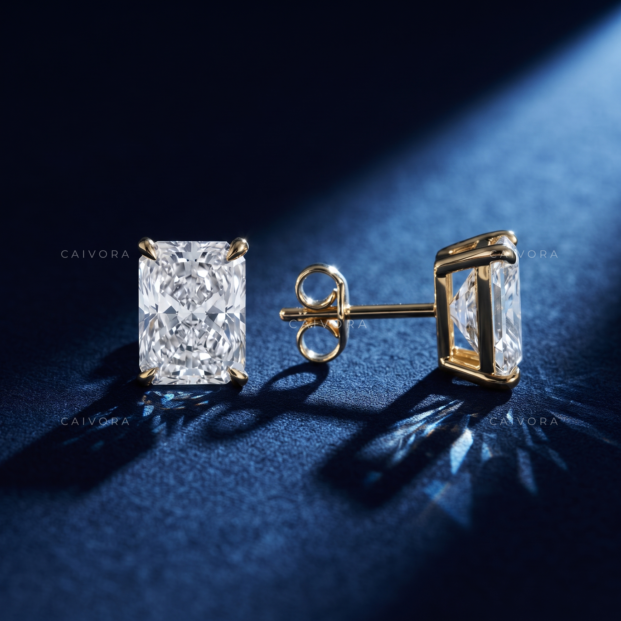 Trimmed-Corner Rectangle Brilliant Fine Stud Earrings