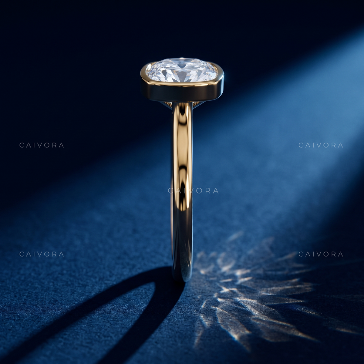 Cushion Cut Modern Bezel Solitaire Ring