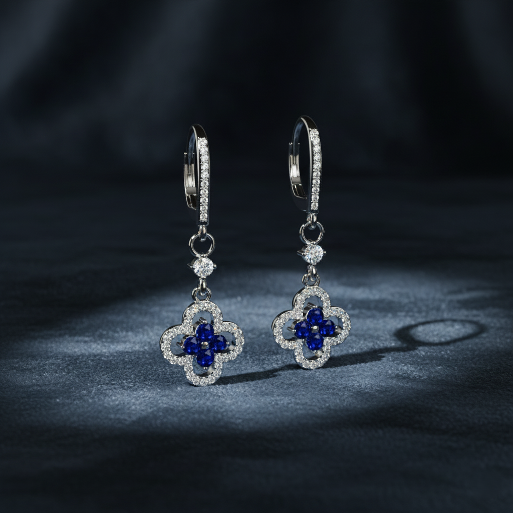 Lucky Clover Diamond and Sapphire Earrings