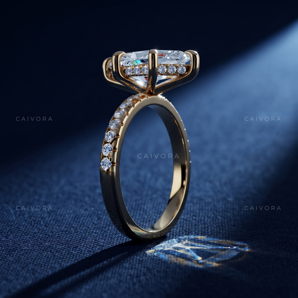 Modern Twist Band Engagement Ring with Hexagon Cut Center Diamond
