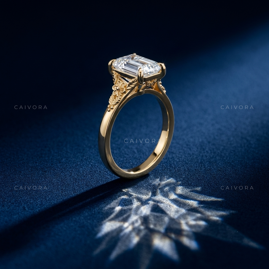 Valencia Emerald Cut Sculpted Diamond Engagement Ring
