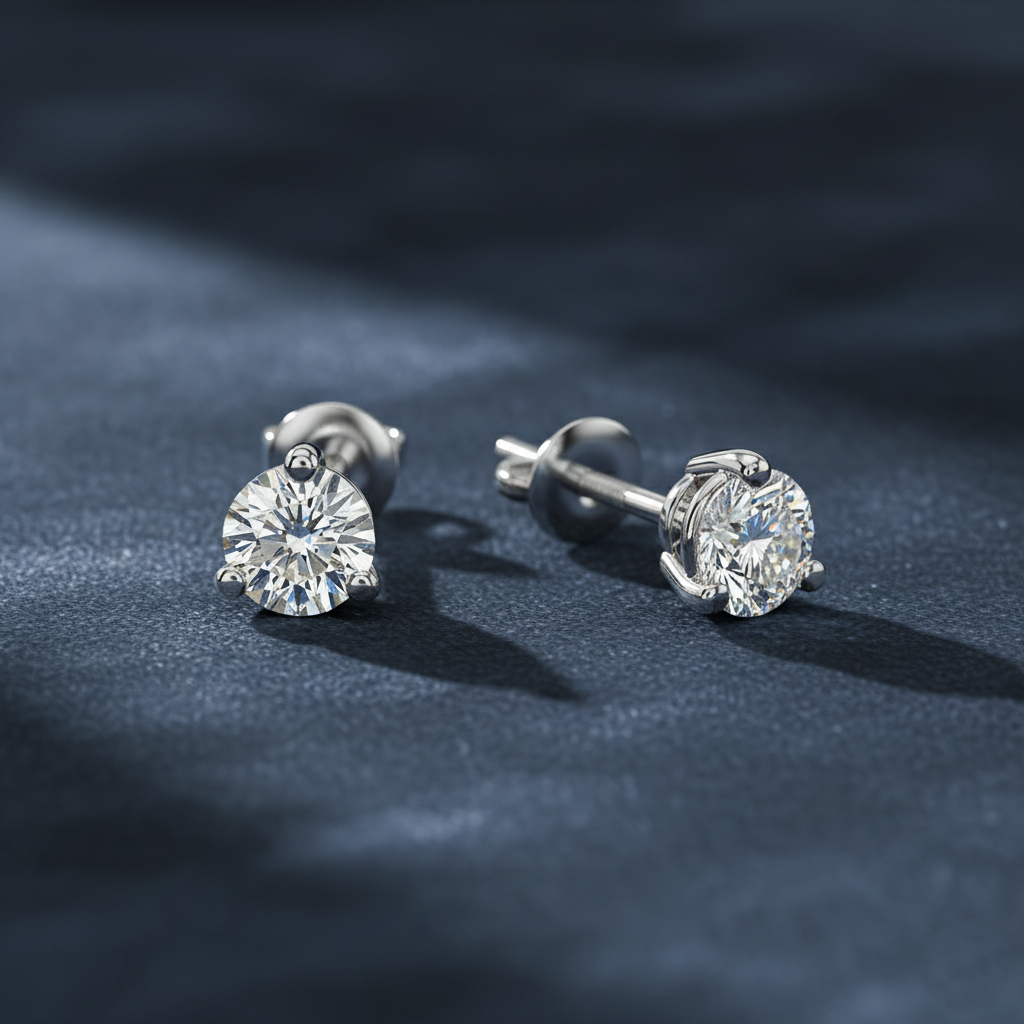 Elegant Trilogy Round Diamond Stud Earrings