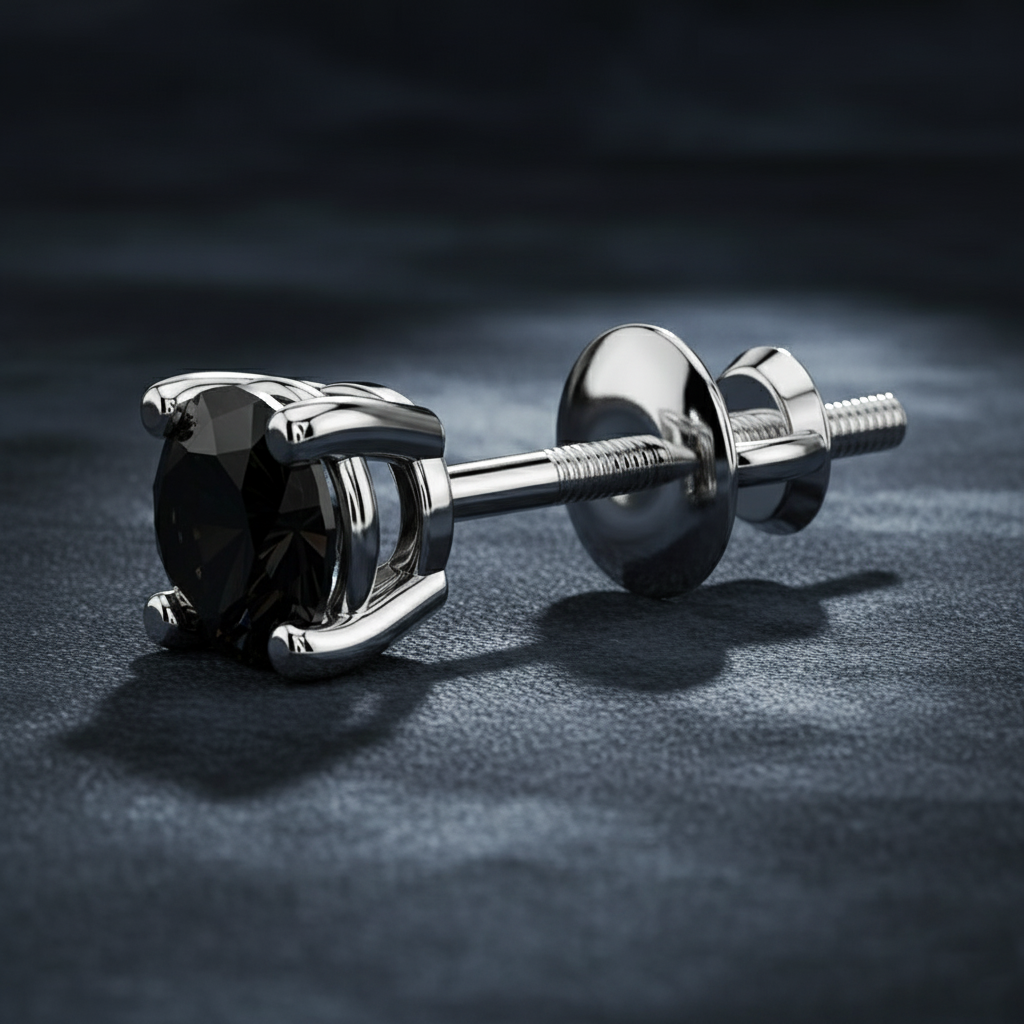 Modern Black Diamond Single Stud Earring