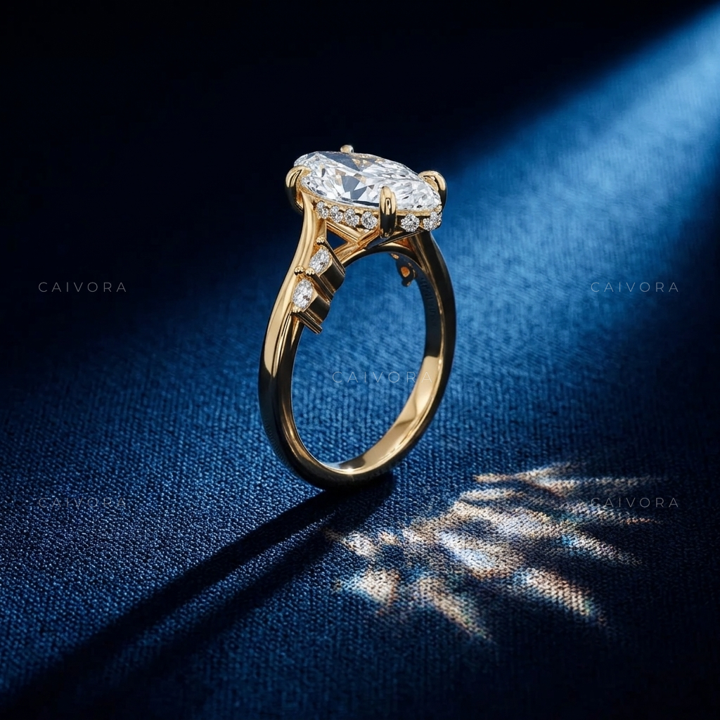 Graceful Twist Band Engagement Ring with an Moval Cut Center Stone