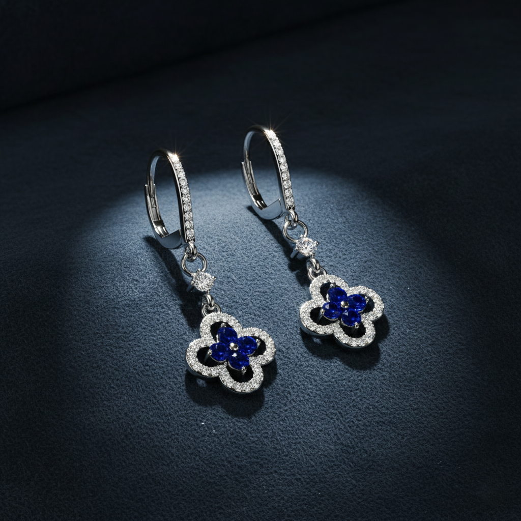 Lucky Clover Diamond and Sapphire Earrings