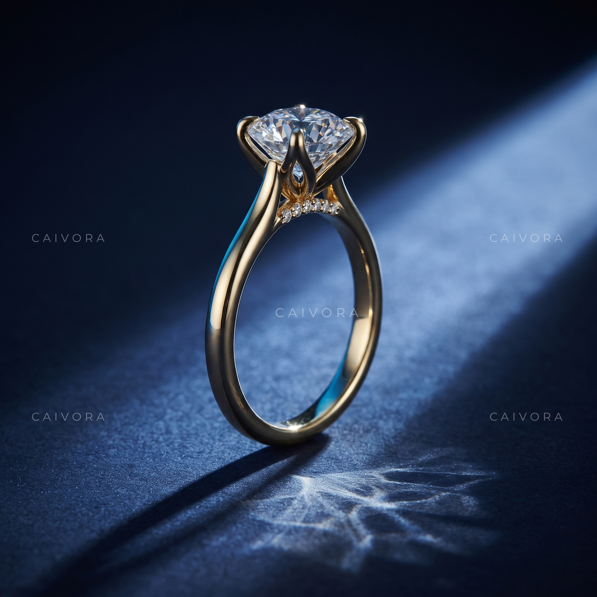 Round Cut Hidden Halo Pavé Tulip Engagement Ring