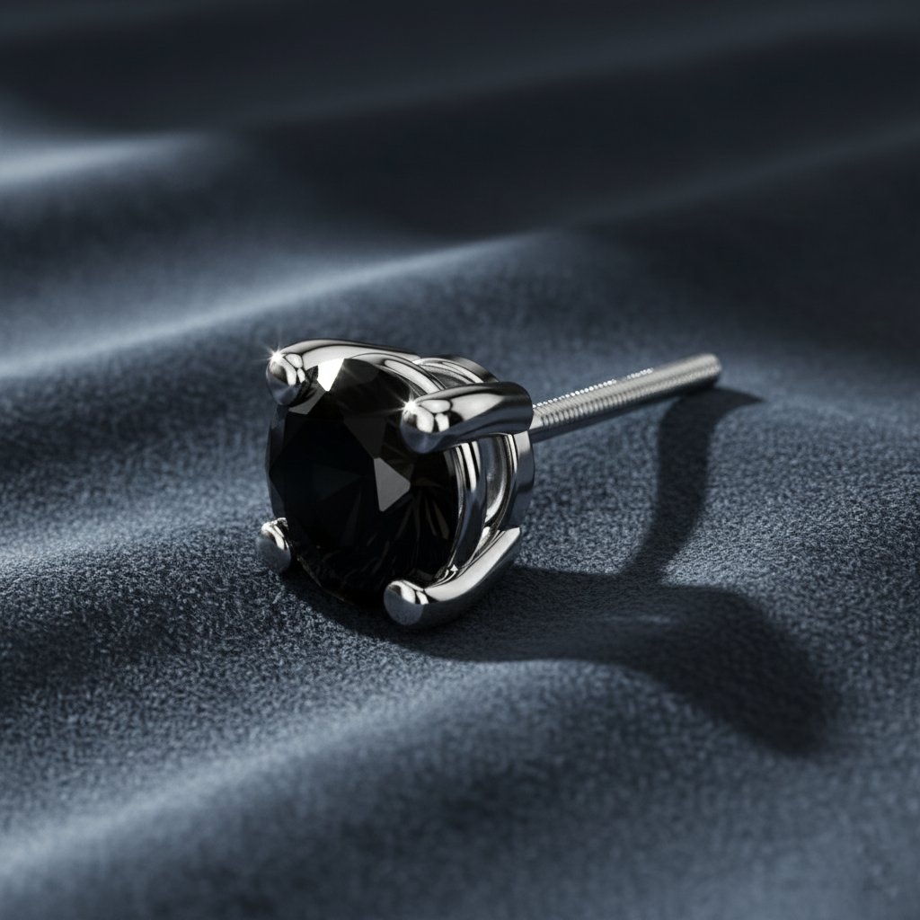 Modern Black Diamond Single Stud Earring