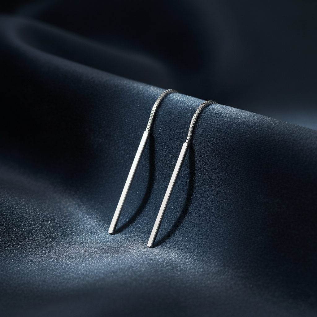 Glamorous Silver Bar Threader Earrings