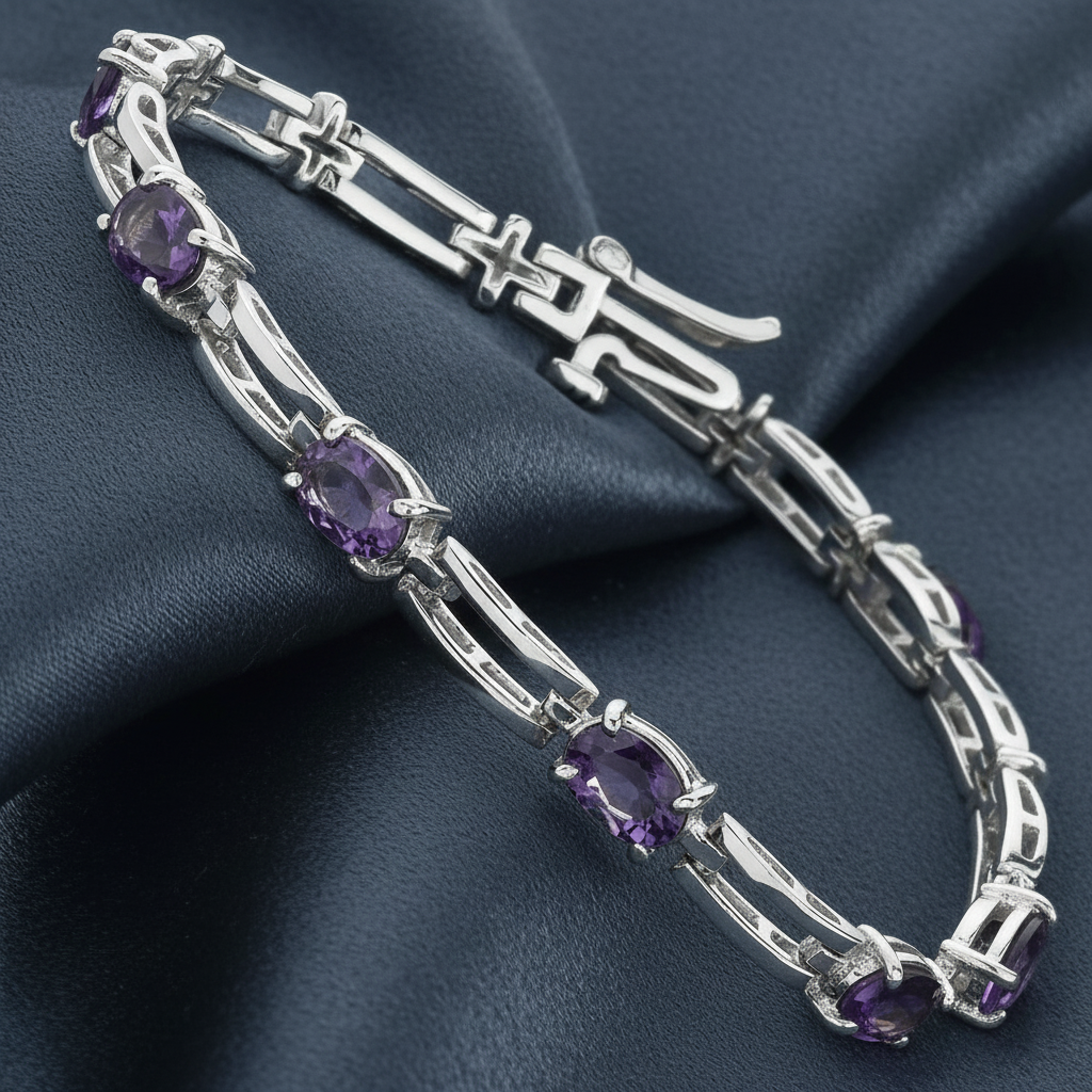 Beautiful Oval-Cut Amethyst Gemstone Bracelet