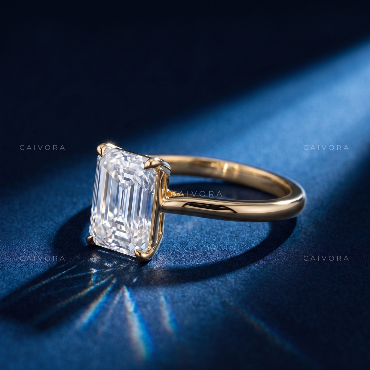 Emerald Cut Hidden Halo Pavé Tulip Engagement Ring