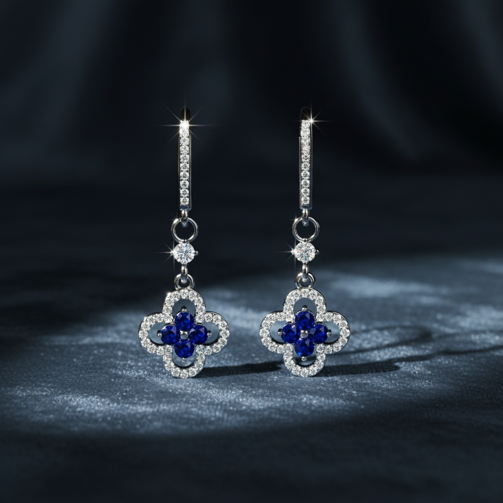 Lucky Clover Diamond and Sapphire Earrings