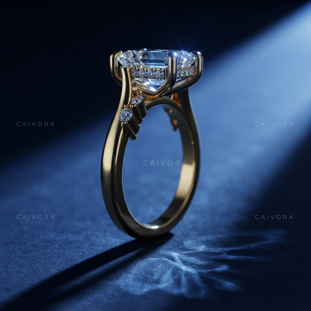Round Cut Diamond Twist Engagement Ring with Hidden Halo