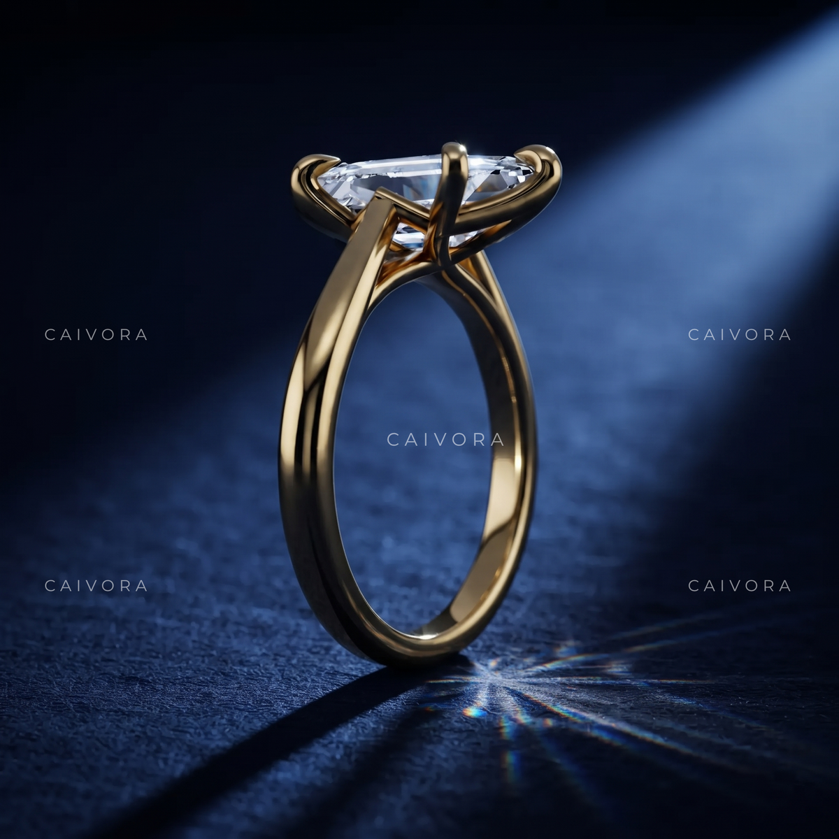 Architectural Tapered Cathedral Engagement Ring Featuring a Hexagon Cut Center