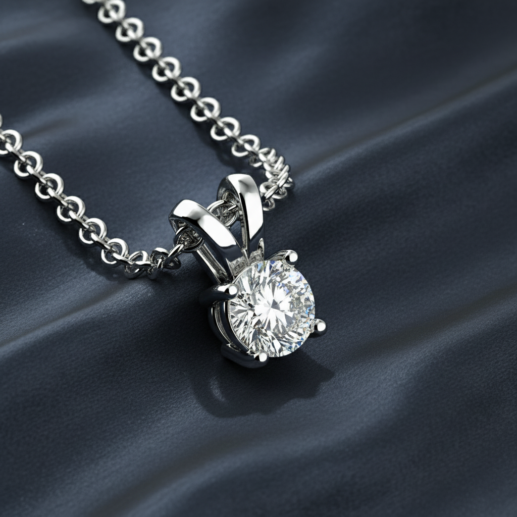 Exquisite Round Diamond Solitaire Necklace