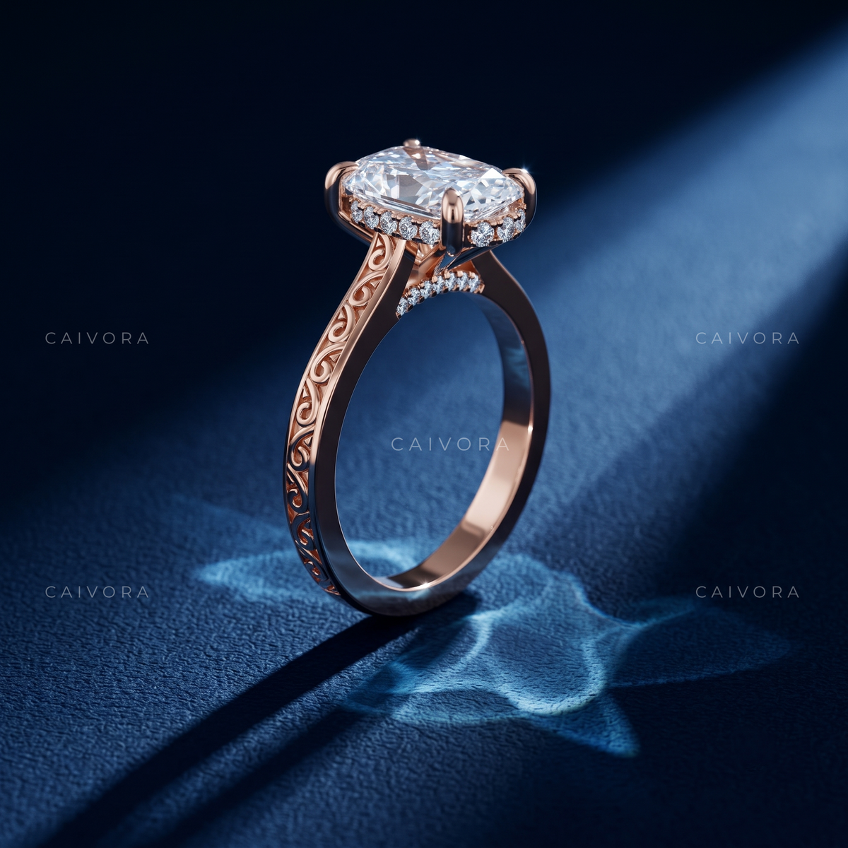 Moval Diamond Modern Architectural Engagement Ring