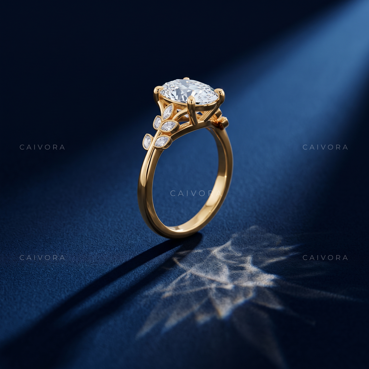 Oval Diamond Floral Engagement Ring with Marquise Accents
