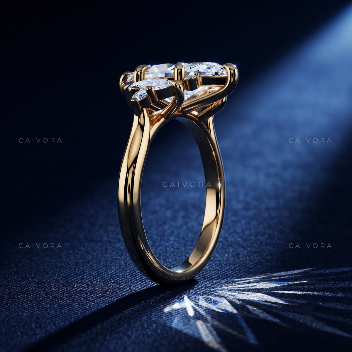 Marquise Diamond Elongated Engagement Ring with Claw Prongs