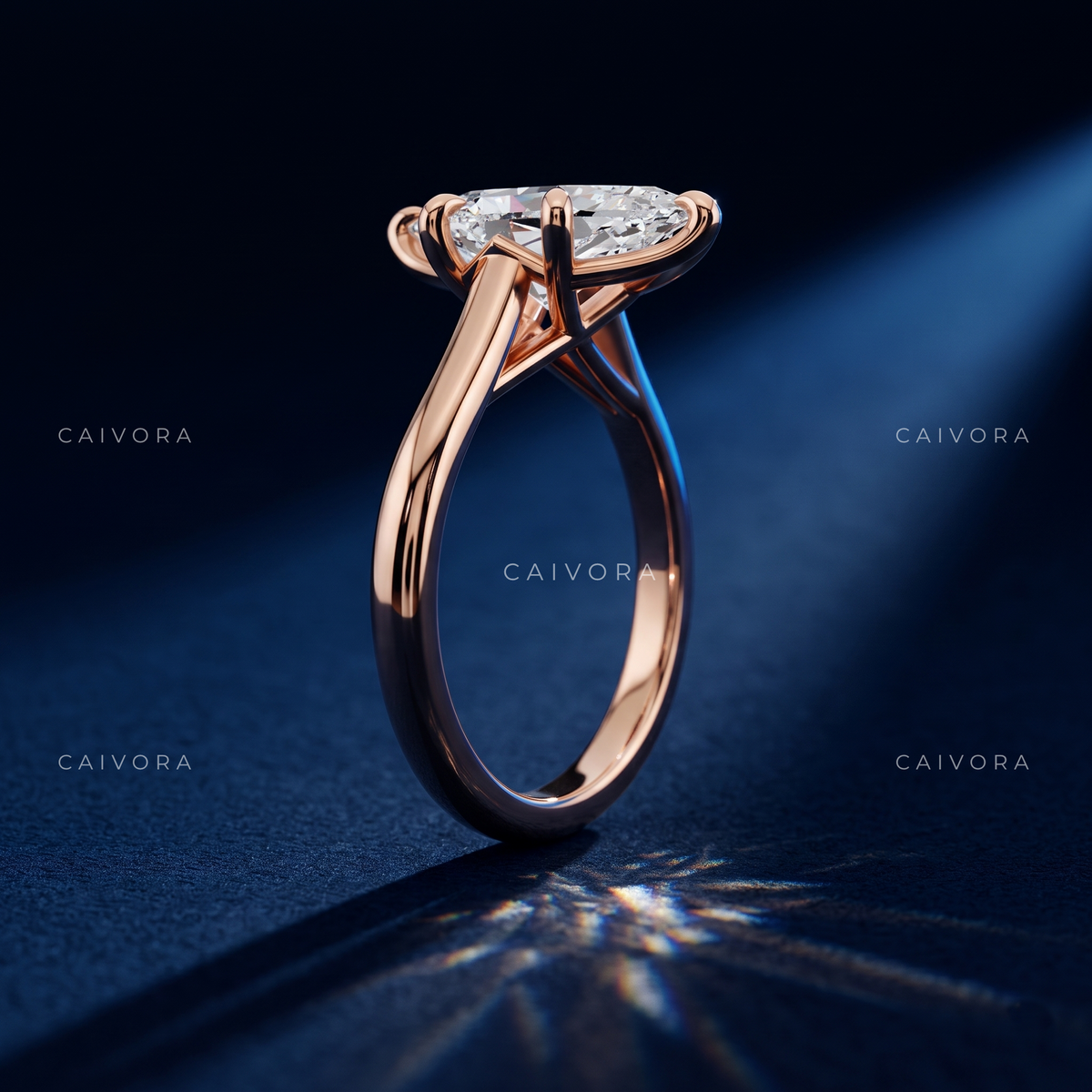 Modern Tapered Cathedral Engagement Ring Highlighting a Hexagon Cut Diamond