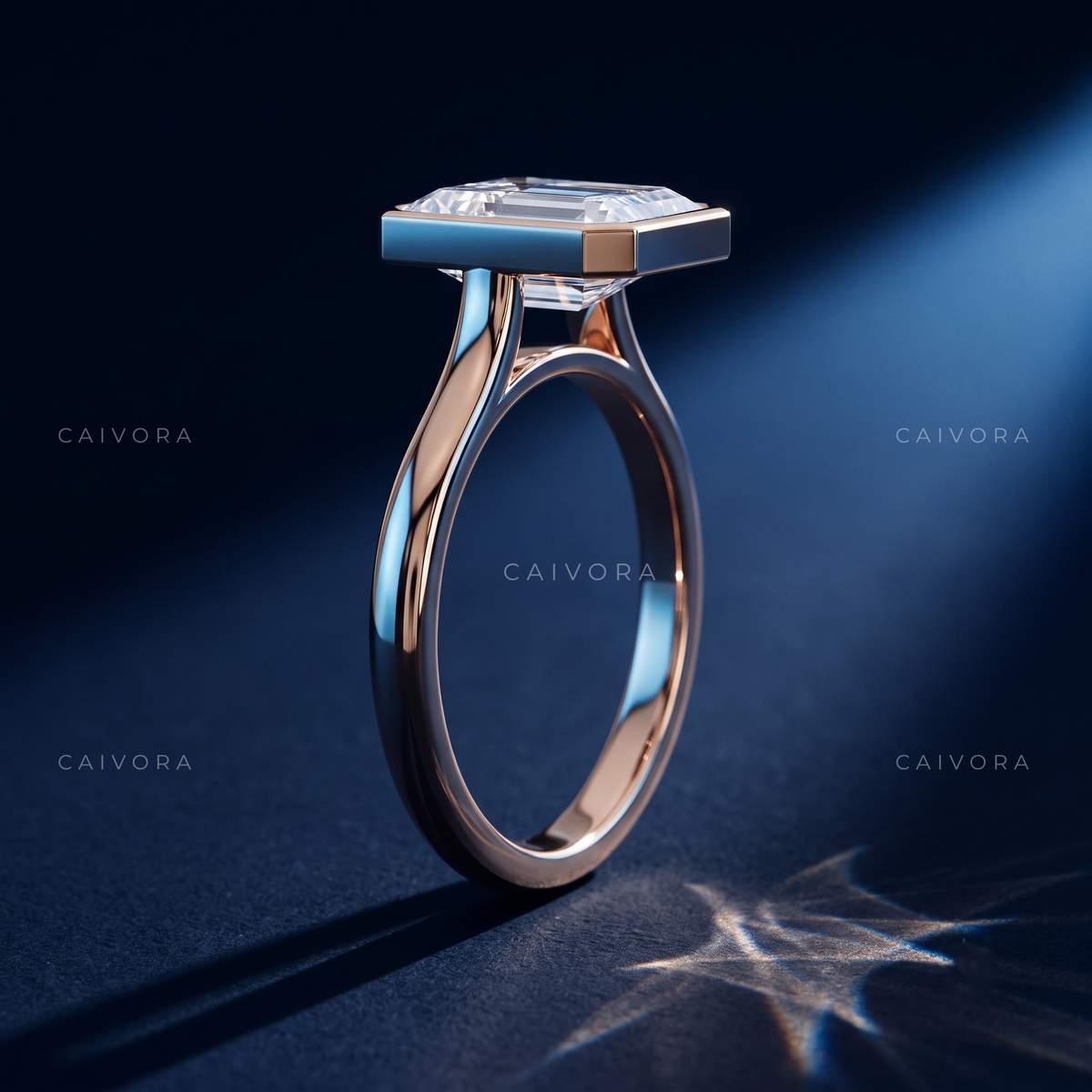 Hexagon Diamond Modern Bezel Engagement Ring