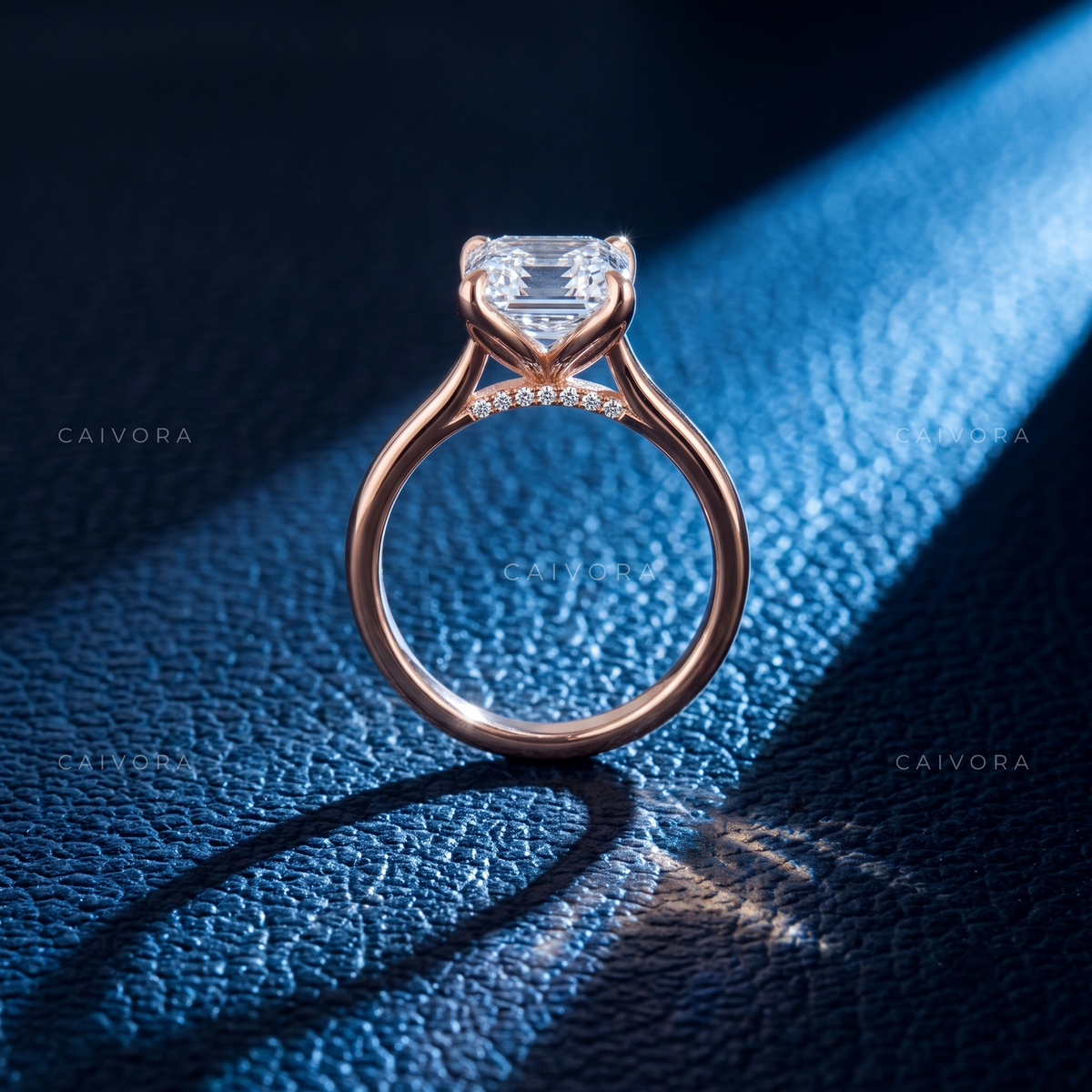 Asscher Cut Hidden Halo Pavé Tulip Engagement Ring