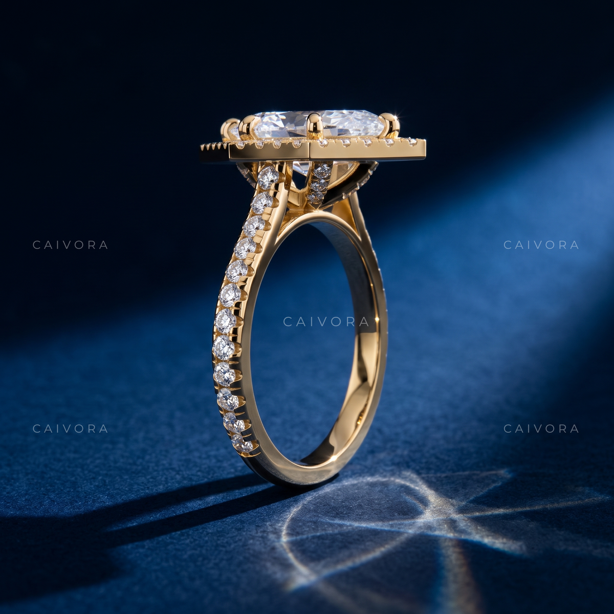 Elegant Dutch Marquise Halo Engagement Ring with Pavé Diamonds