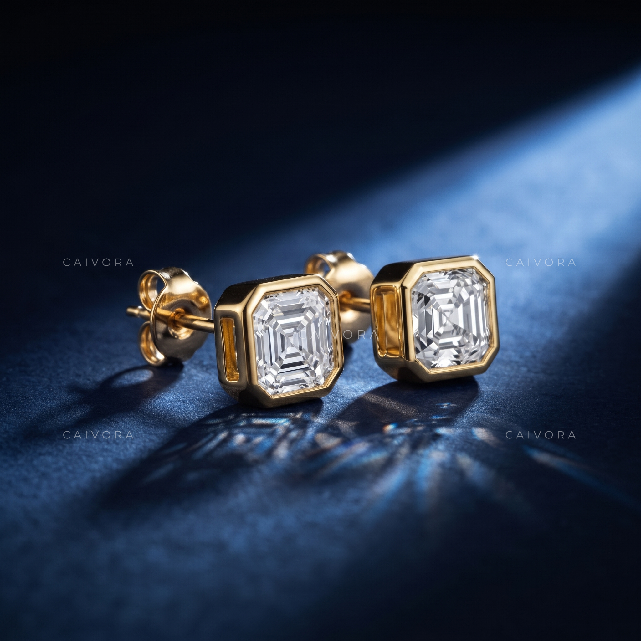 Sleek Minimalist Bezel Asscher Classic Stud Earrings