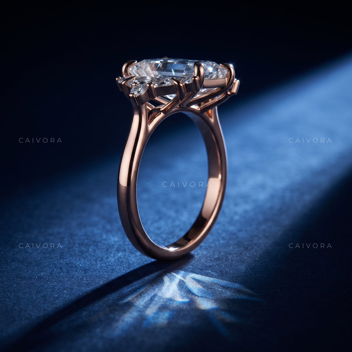 Radiant Cut Diamond Elongated Engagement Ring with Claw Prongs
