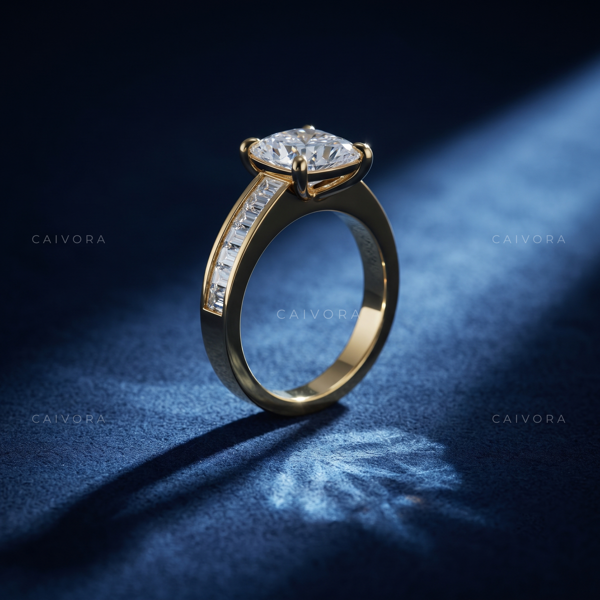 Pear Shaped Diamond Channel Setting Engagement Ring with Baguette Accents