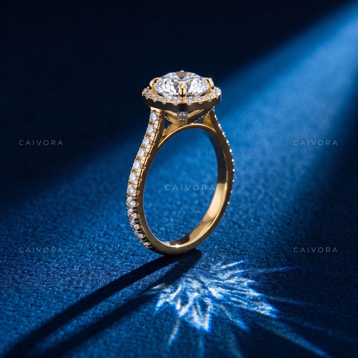 Timeless Halo Engagement Ring with Cushion Diamond & Pavé Accents