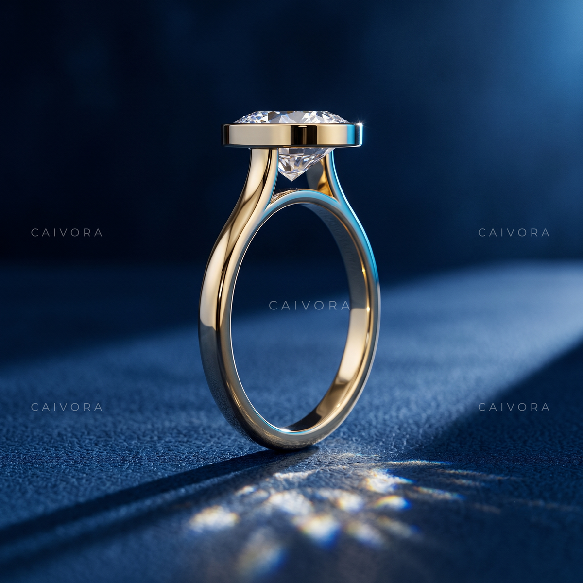 Elongated Cushion Diamond Bezel Set Engagement Ring