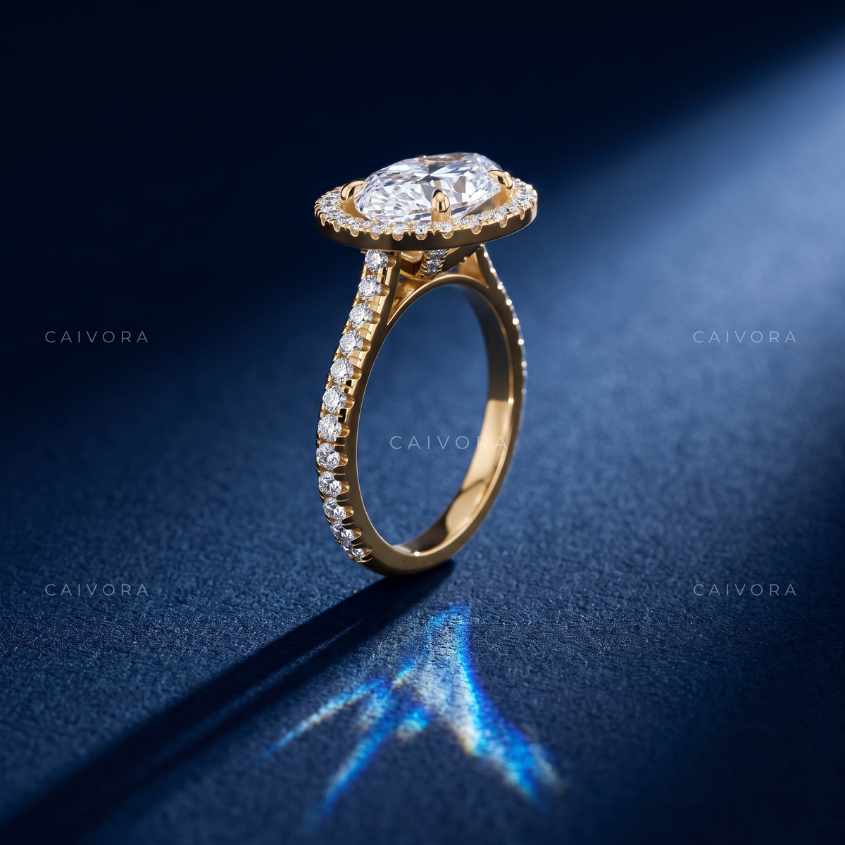 Elegant Moval Diamond Halo Engagement Ring with Pavé Accents