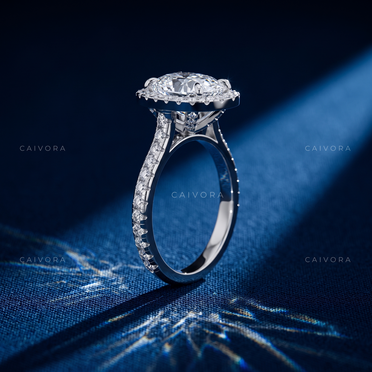 Elegant Halo Engagement Ring with Oval Diamond & Pavé Accents