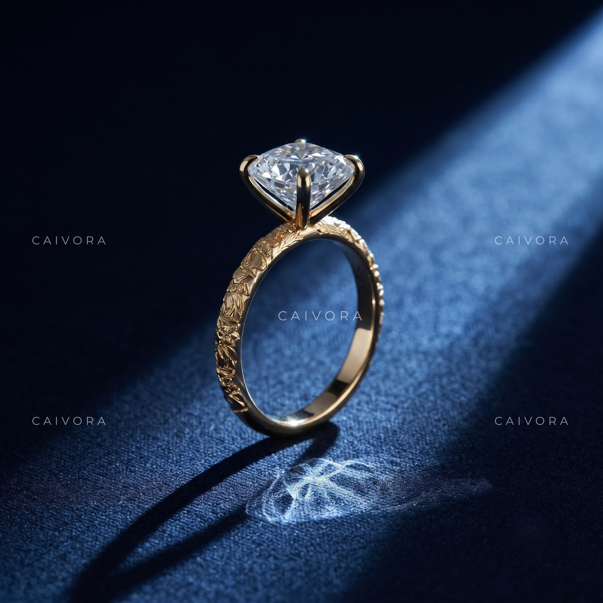 Asscher Cut Floral Detail Vintage Engagement Ring